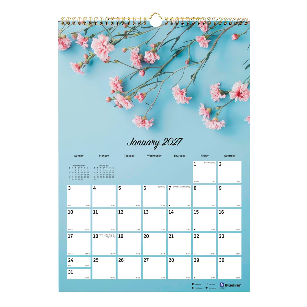 Monthly Wall Calendar, Romantic, 2027 C173122-27 Blueline
