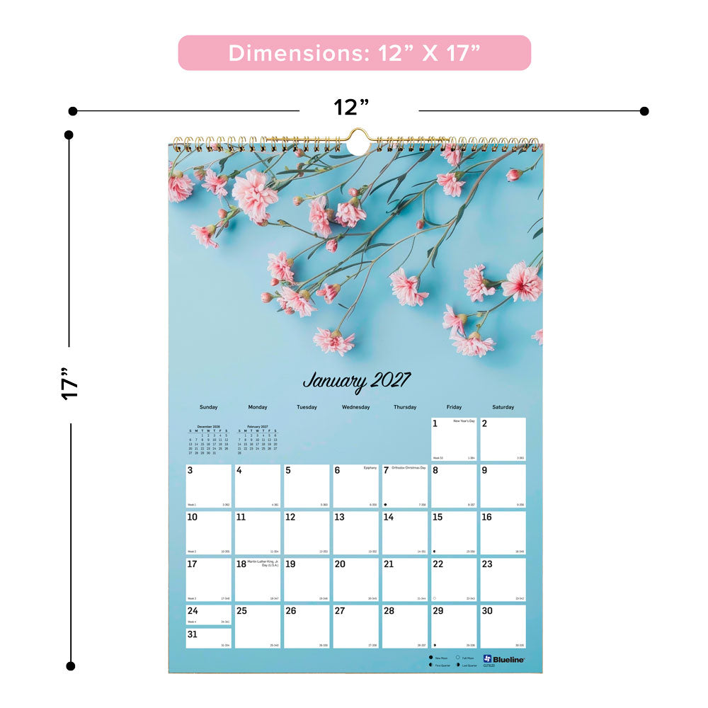 Monthly Wall Calendar, Romantic, 2027 C173122-27 Blueline