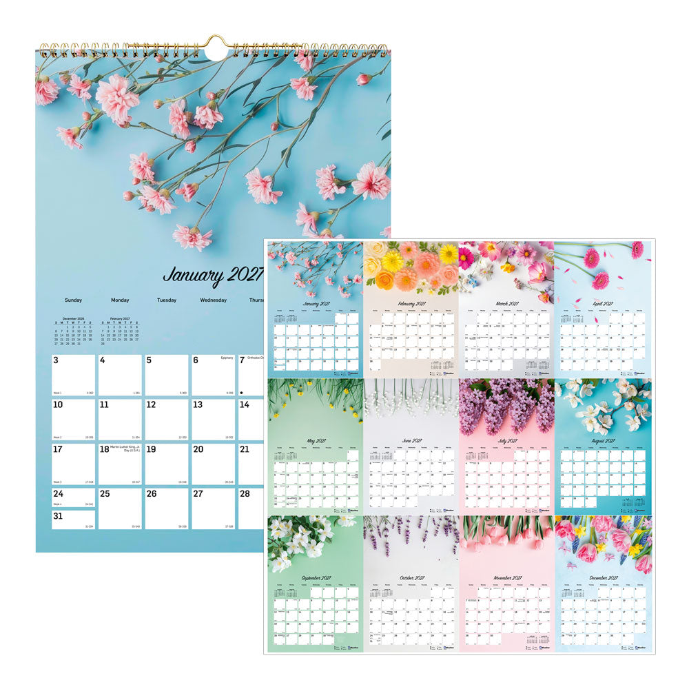 Monthly Wall Calendar, Romantic, 2027 C173122-27 Blueline