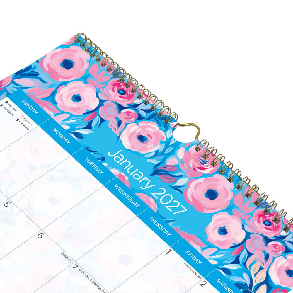 Monthly Wall Calendar, Floral, 2027 C173128-27 Blueline