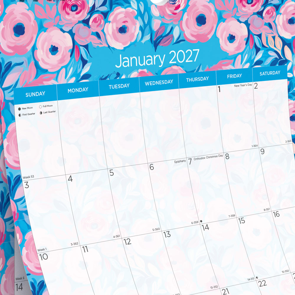Monthly Wall Calendar, Floral, 2027 C173128-27 Blueline