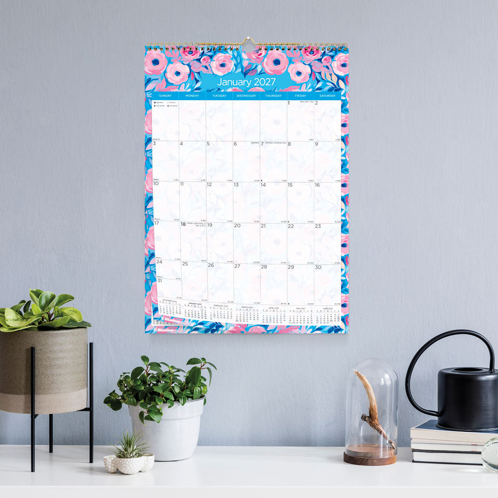 Monthly Wall Calendar, Floral, 2027 C173128-27 Blueline