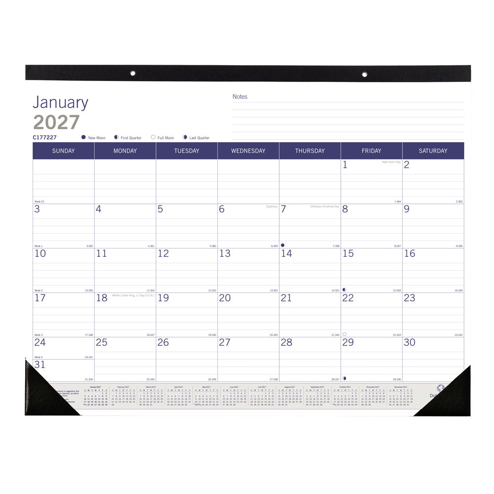Monthly Desk Pad Calendar, DuraGlobe™, 2027 C177227-27 Blueline
