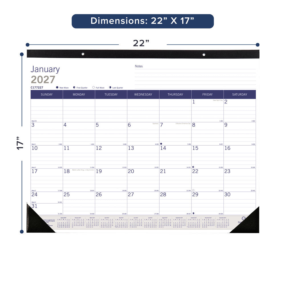 Monthly Desk Pad Calendar, DuraGlobe™, 2027 C177227-27 Blueline