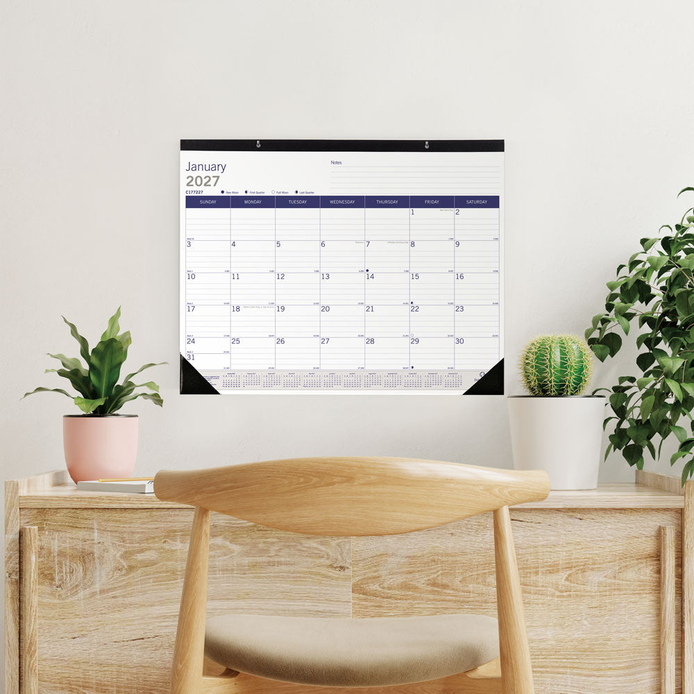 Monthly Desk Pad Calendar, DuraGlobe™, 2027 C177227-27 Blueline