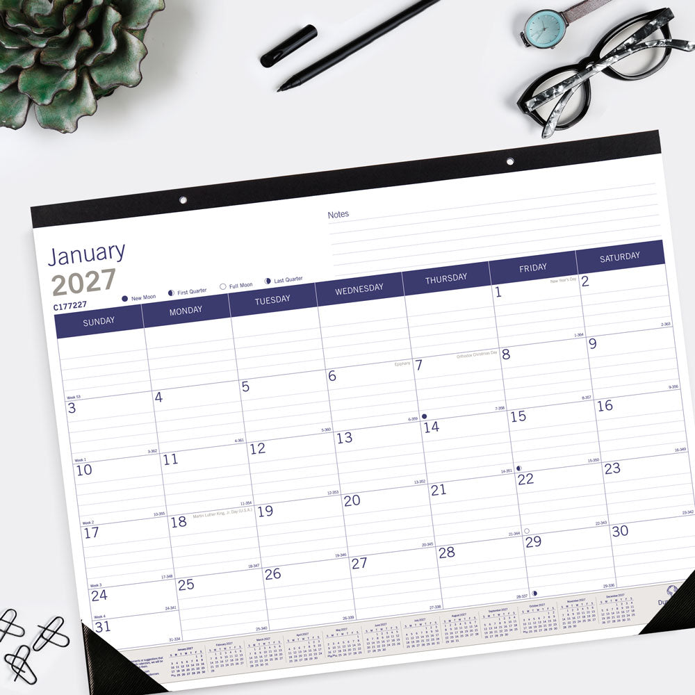 Monthly Desk Pad Calendar, DuraGlobe™, 2027 C177227-27 Blueline