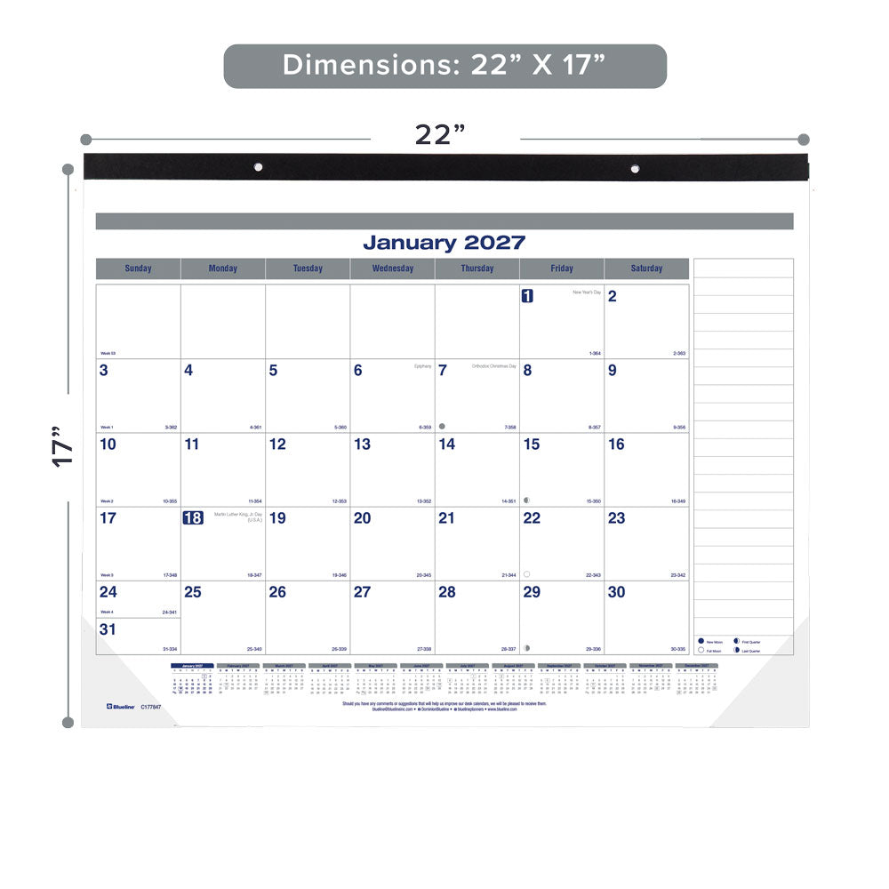 Monthly Desk Pad Calendar, Net Zero Carbon™, 2027 C177847-27 Blueline