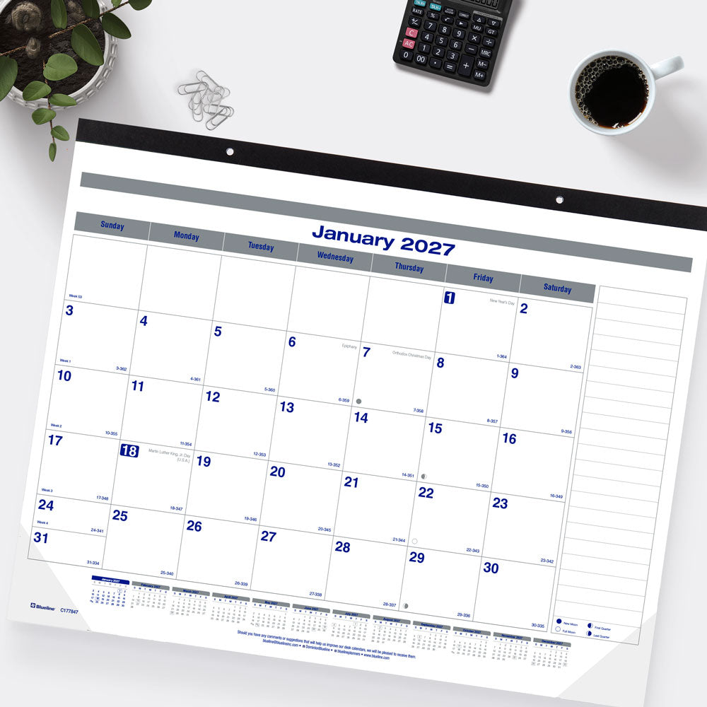 Monthly Desk Pad Calendar, Net Zero Carbon™, 2027 C177847-27 Blueline