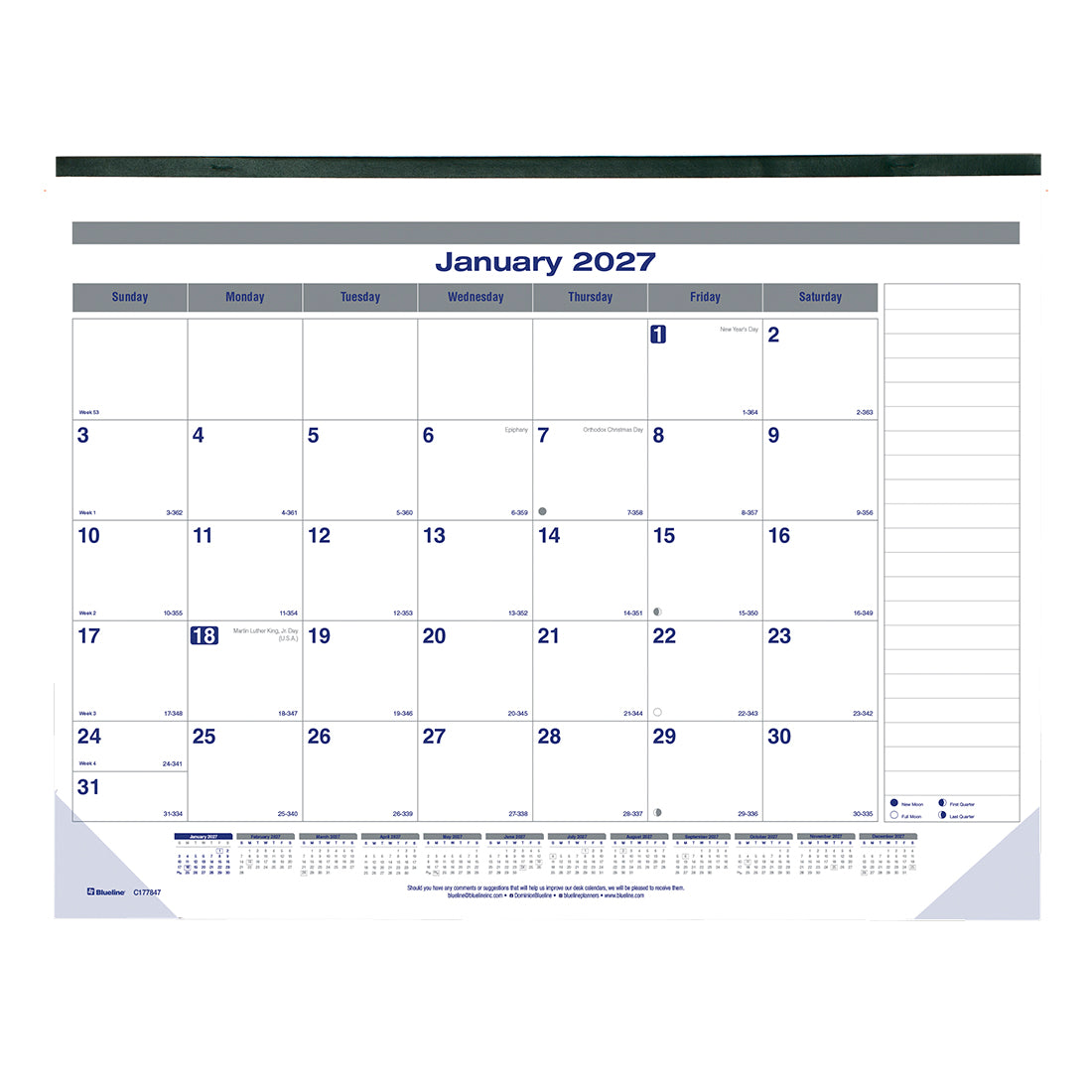 Monthly Desk Pad Calendar, Net Zero Carbon™, 2027 C177847-27 Blueline