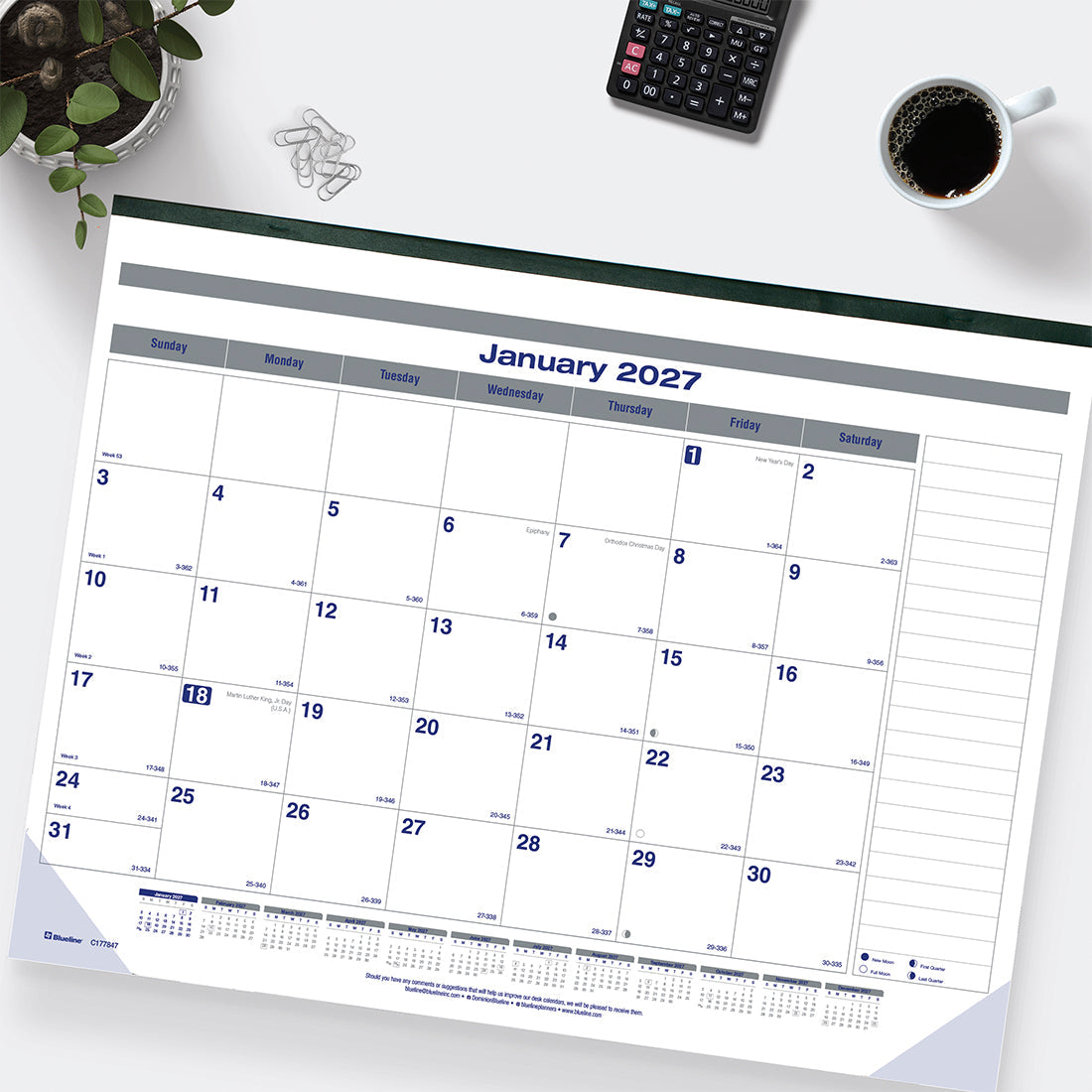Monthly Desk Pad Calendar, Net Zero Carbon™, 2027 C177847-27 Blueline