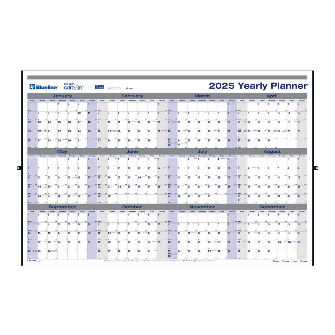 Net Zero Carbon™ Laminated Yearly Wall Calendar 2025, English, C177868