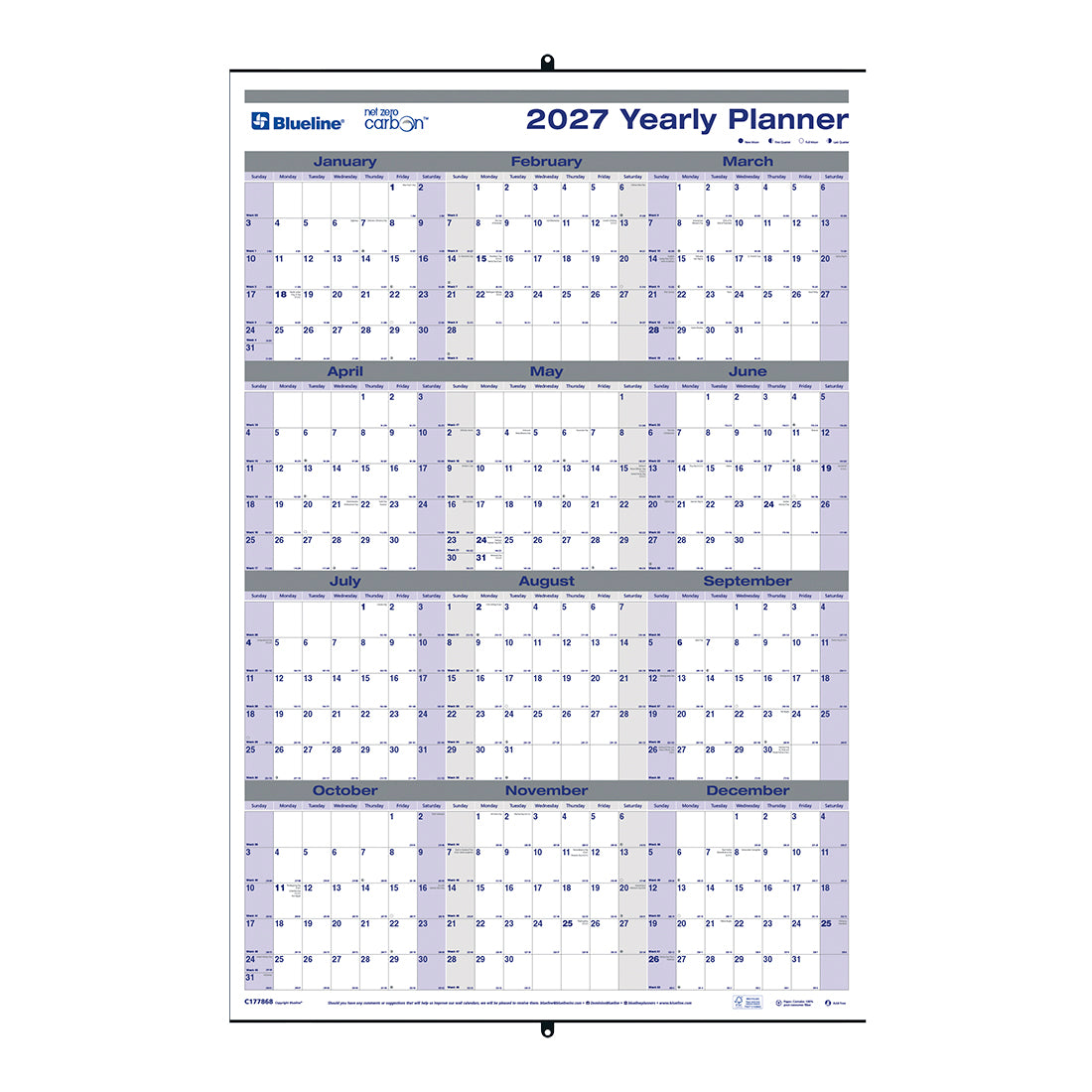 Yearly Wall Planner, 2027 C177868-27 Blueline