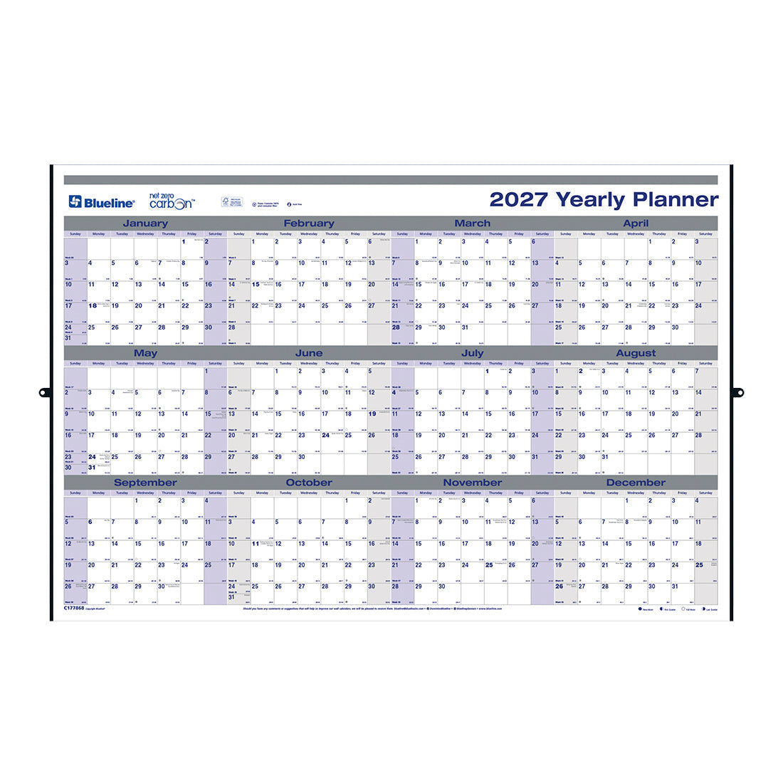 Yearly Wall Planner, 2027 C177868-27 Blueline