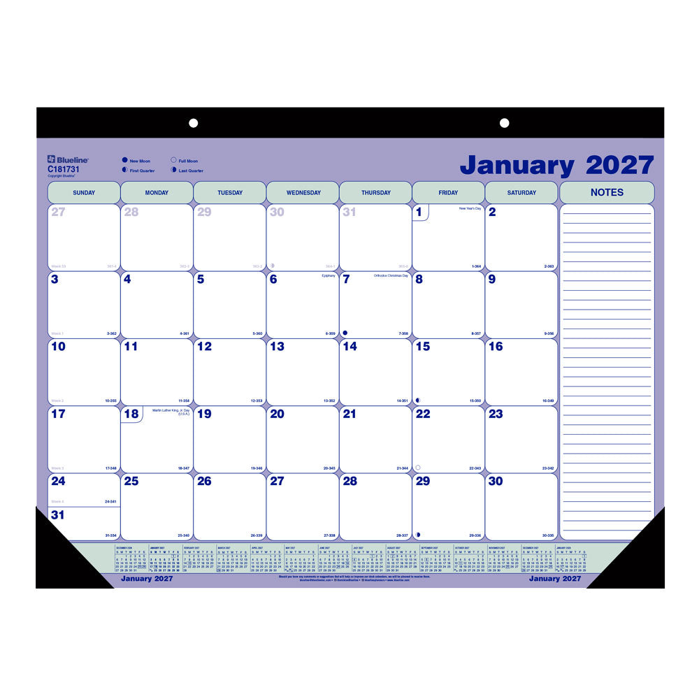 Monthly Desk Pad Calendar, 2027 C181731-27 Blueline