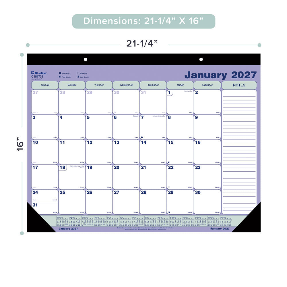 Monthly Desk Pad Calendar, 2027 C181731-27 Blueline
