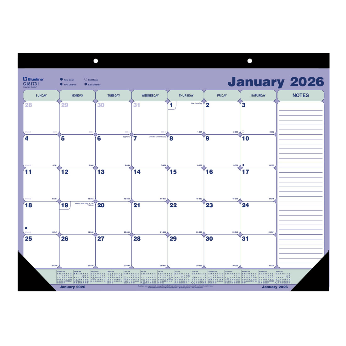 Blueline Monthly Desk Pad Calendar, 2026 C181731-26
