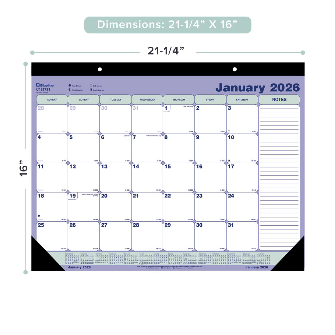 Blueline Monthly Desk Pad Calendar, 2026 C181731-26