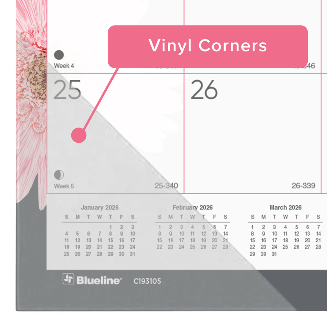 Blueline Pink Daisy Monthly Desk Pad Calendar, 2026 C193105-26