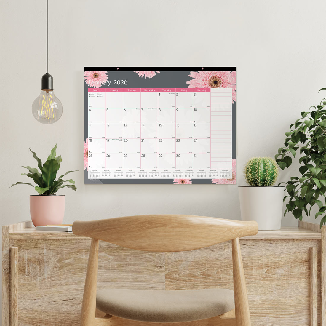 Blueline Pink Daisy Monthly Desk Pad Calendar, 2026 C193105-26