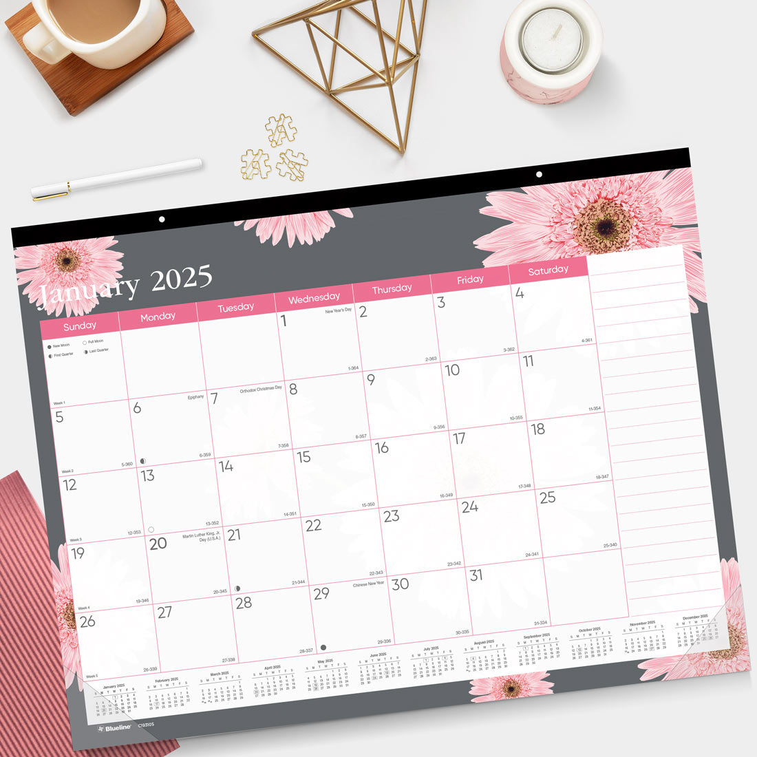 Pink Daisy Monthly Desk Pad 2025 (C193105-25)