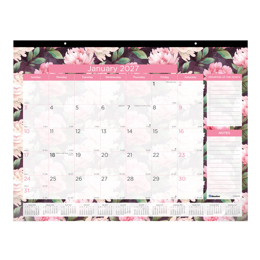 Monthly Desk Pad Calendar, Pink, 2027 C193105-27 Blueline