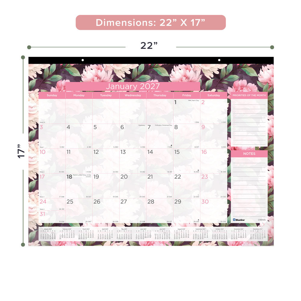 Monthly Desk Pad Calendar, Pink, 2027 C193105-27 Blueline