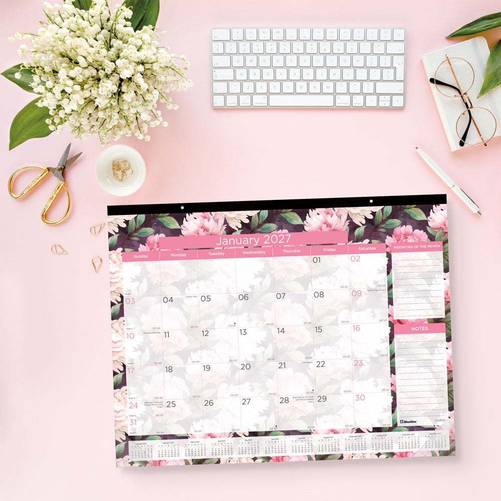 Monthly Desk Pad Calendar, Pink, 2027 C193105-27 Blueline