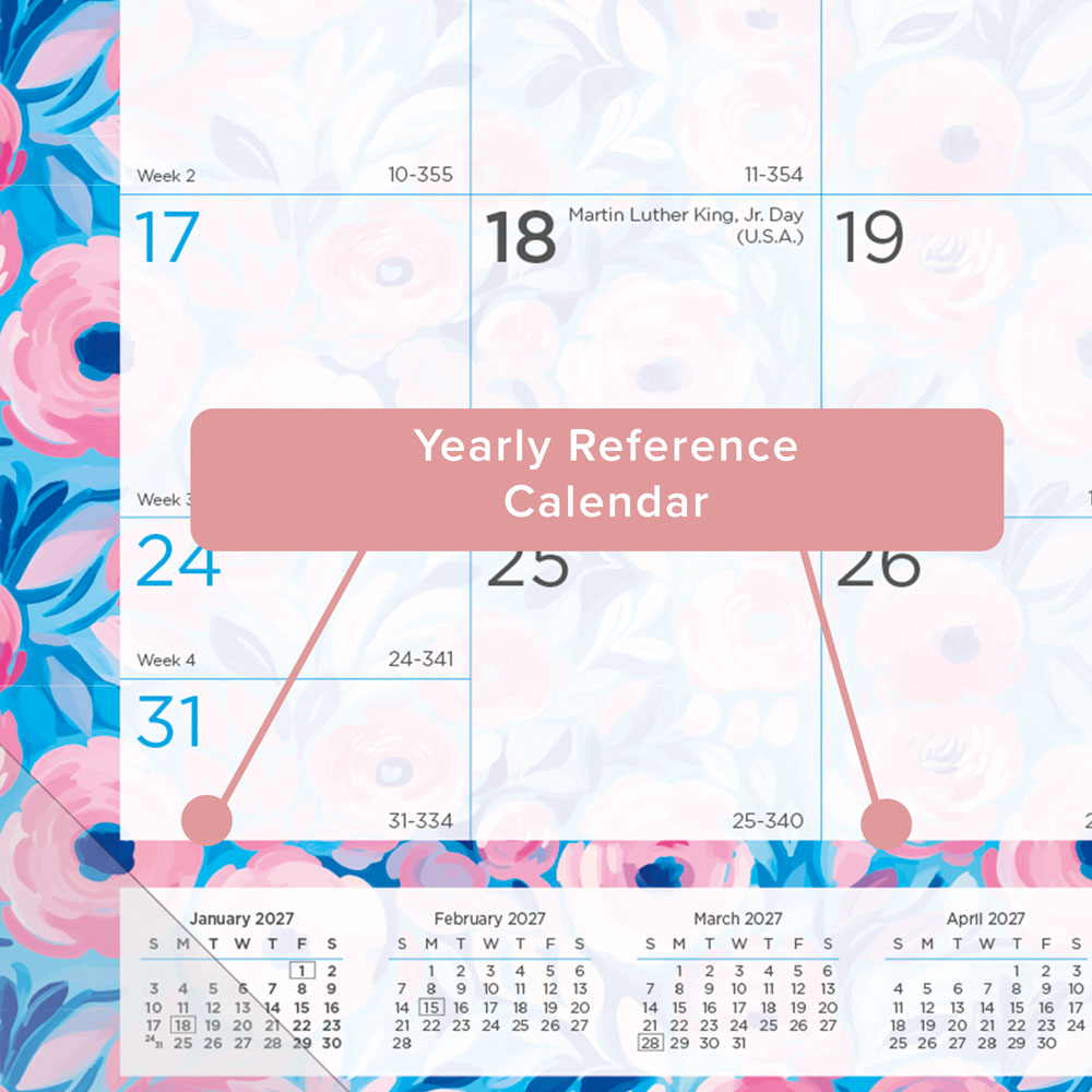 Monthly Desk Pad Calendar, Floral, 2027 C194128-27 Blueline