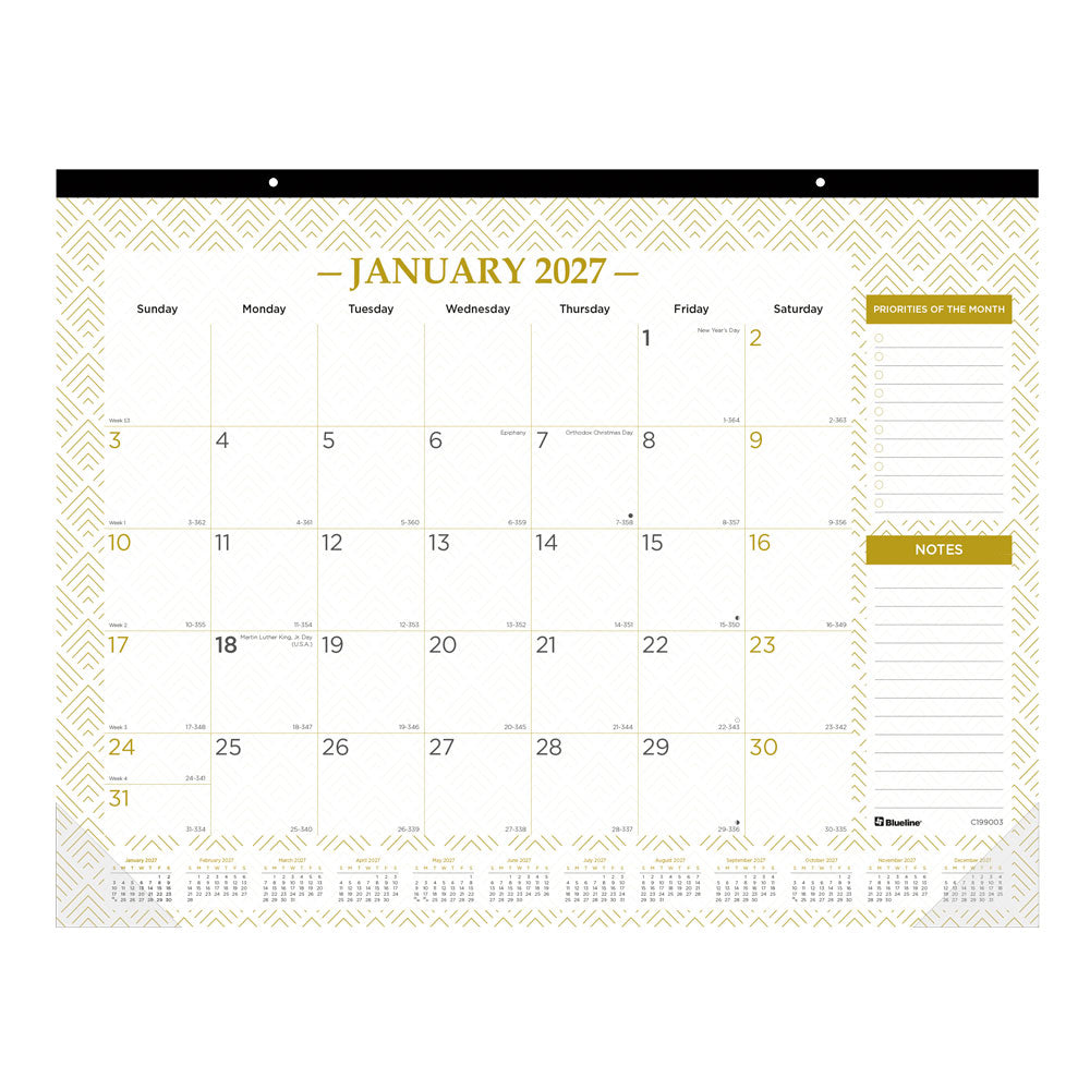 Monthly Desk Pad Calendar, Classic Gold, 2027 C199003-27 Blueline