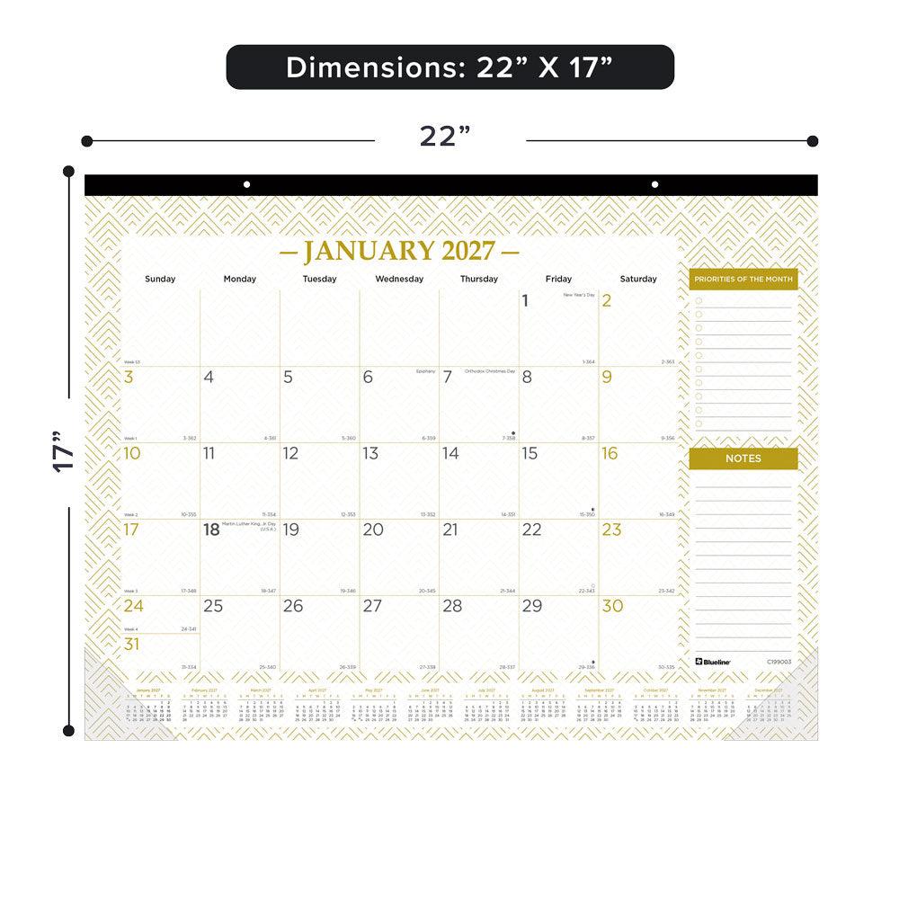 Monthly Desk Pad Calendar, Classic Gold, 2027 C199003-27 Blueline
