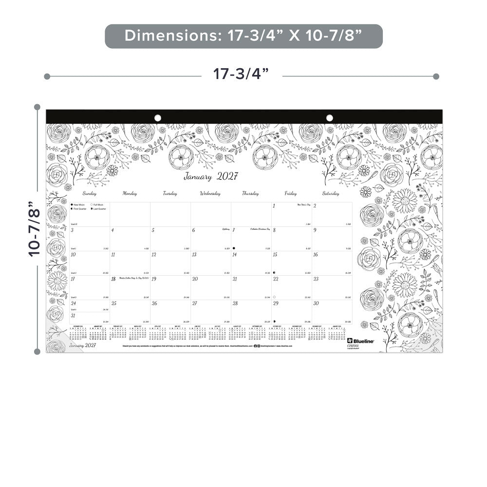 Monthly Desk Pad Calendar, DoodlePlan™, 2027 C2917001-27 Blueline