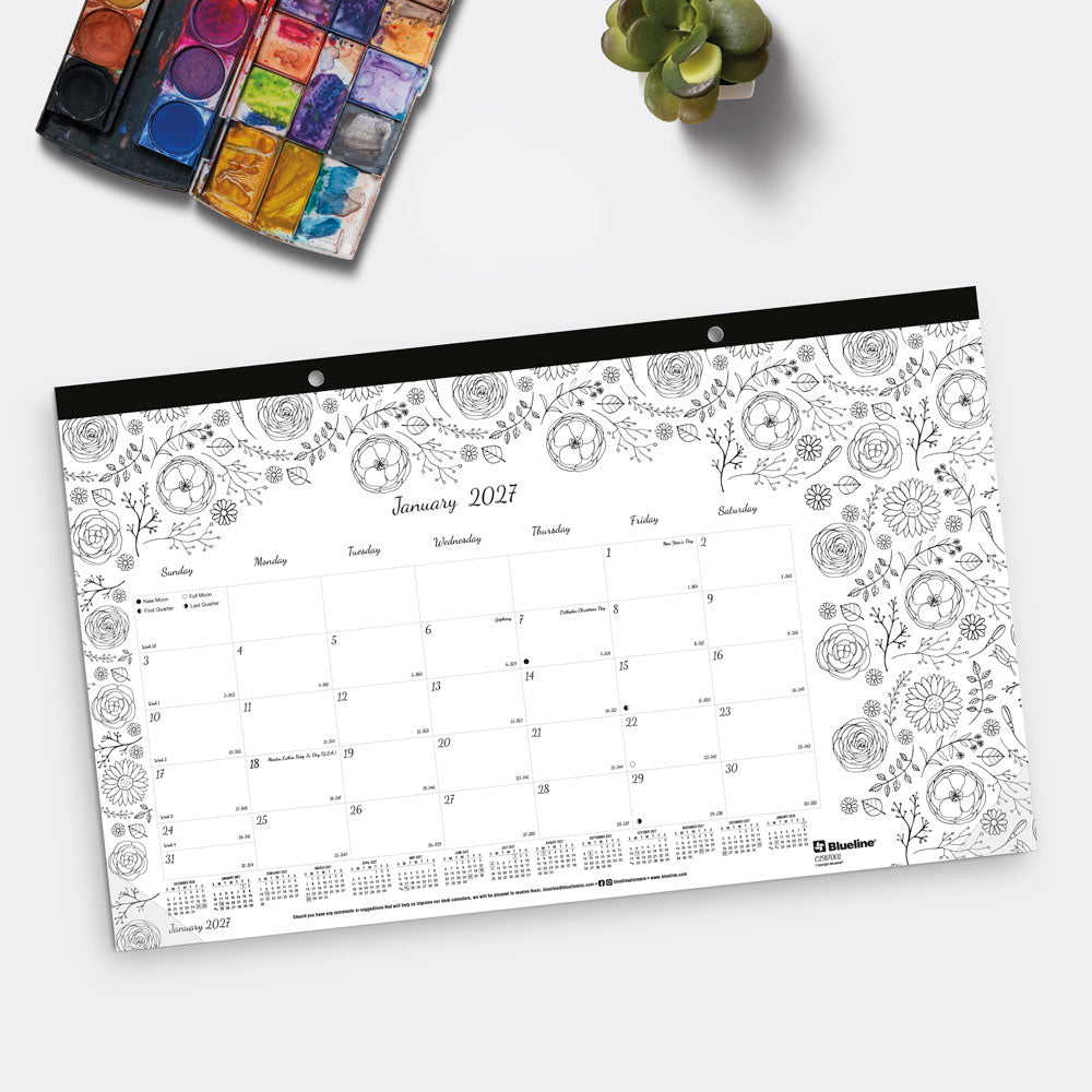 Monthly Desk Pad Calendar, DoodlePlan™, 2027 C2917001-27 Blueline