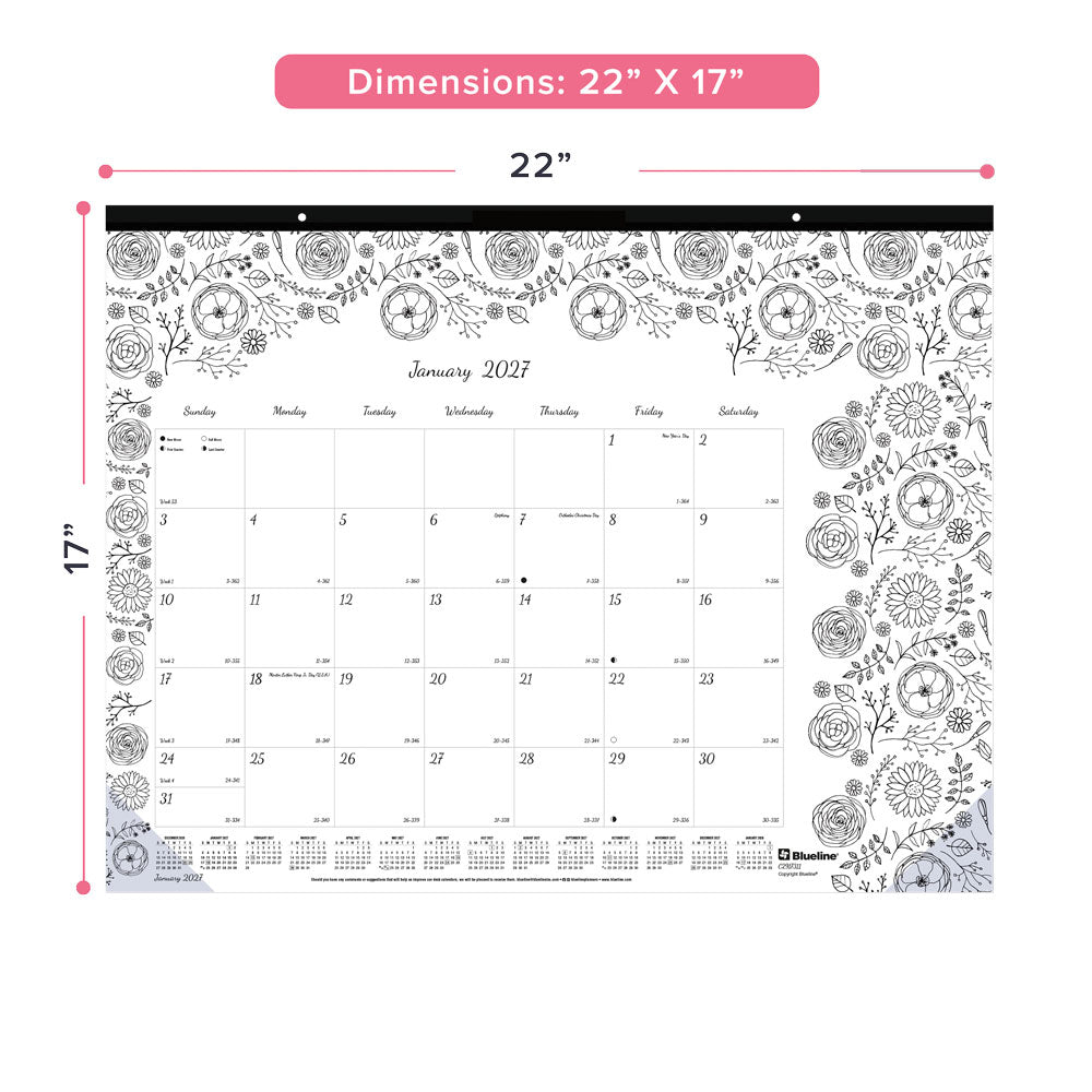 Monthly Desk Pad Calendar, DoodlePlan™, 2027 C2917311-27 Blueline