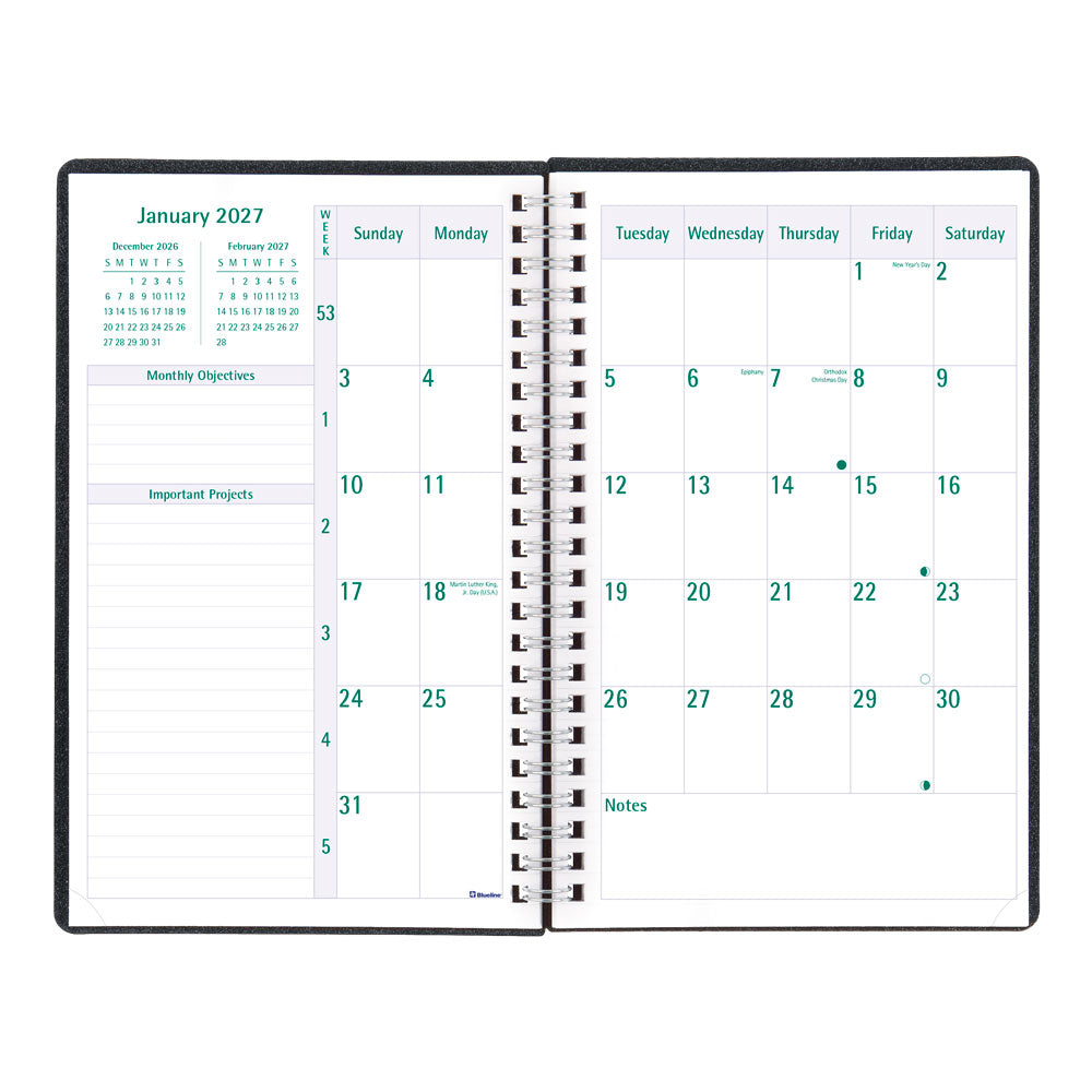 DuraFlex Weekly/Monthly Appointment Book, 2027, 13 Months Black C5910V.81T-27 Blueline#color_black