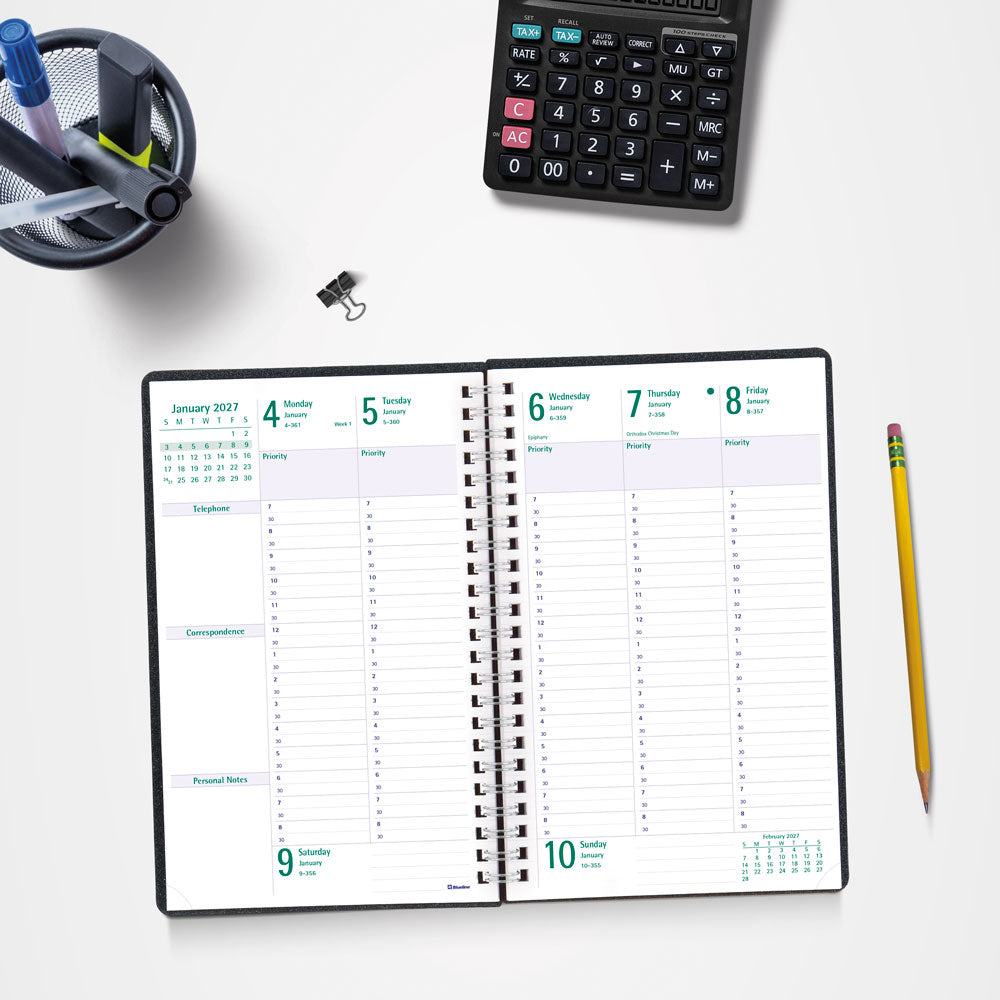 DuraFlex Weekly/Monthly Appointment Book, 2027, 13 Months Black C5910V.81T-27 Blueline#color_black