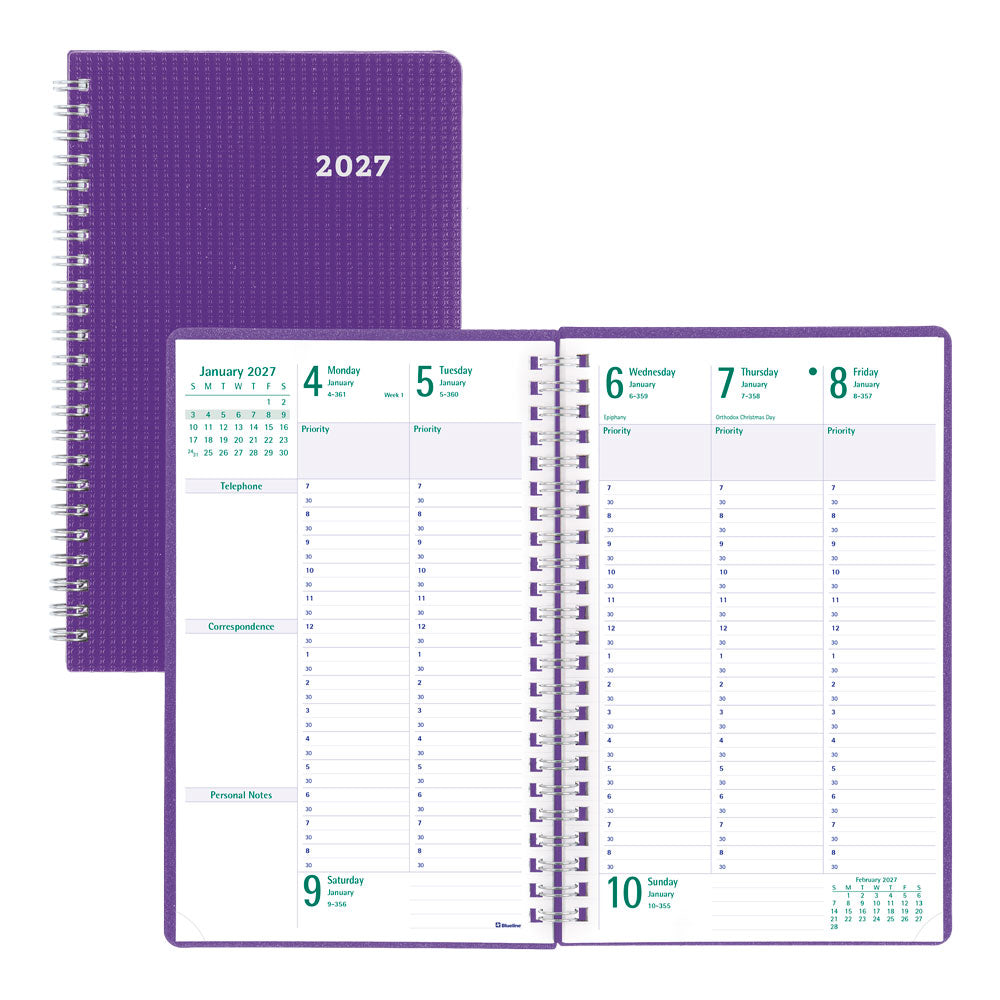 DuraFlex Weekly/Monthly Appointment Book, 2027, 13 Months Purple C5910V.86T-27 Blueline#color_purple