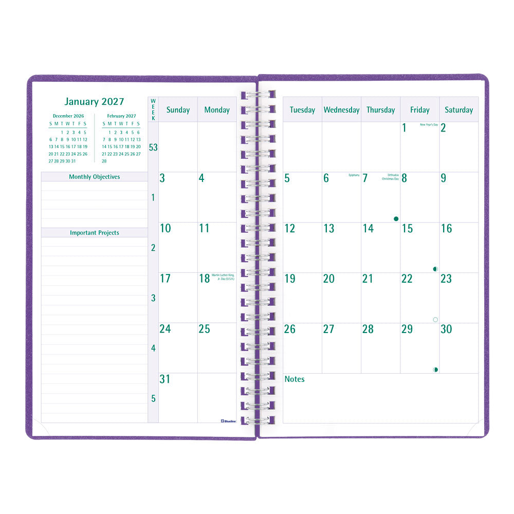 DuraFlex Weekly/Monthly Appointment Book, 2027, 13 Months Purple C5910V.86T-27 Blueline#color_purple