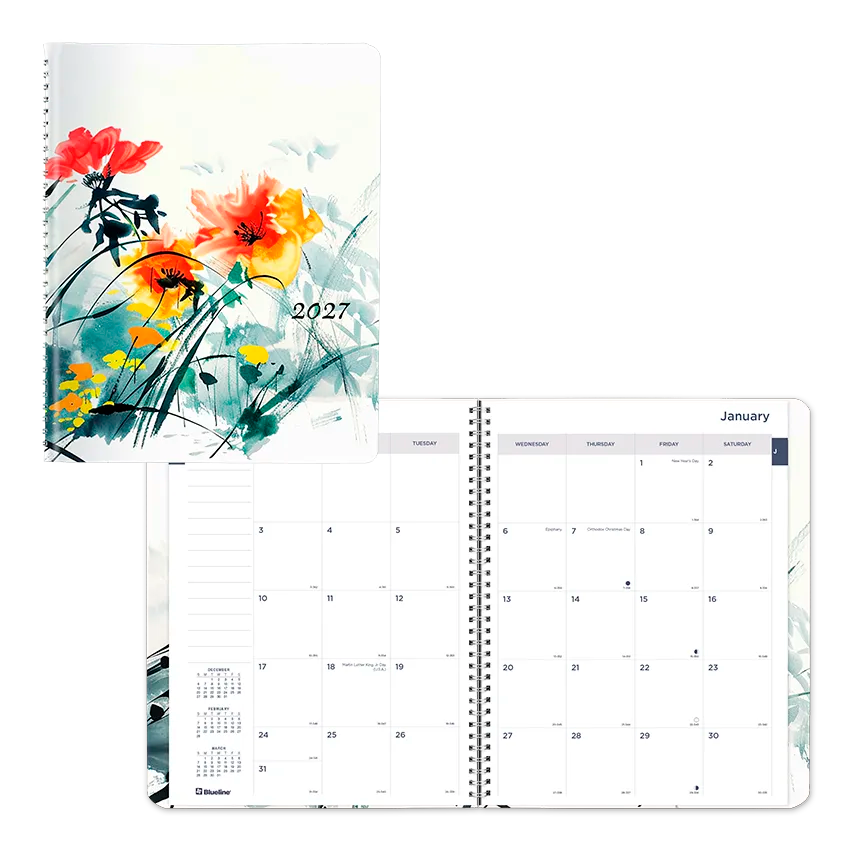 Dramatic Floral Monthly Planner, 2027, 14 Months C701G.01-27 Blueline
