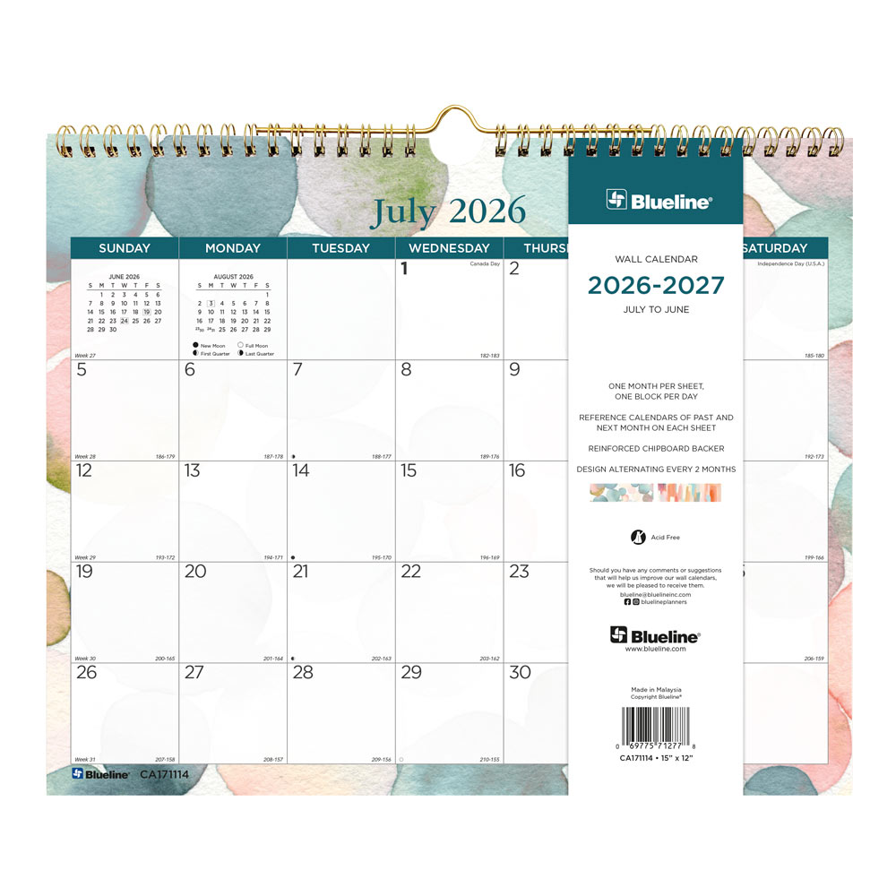 Academic Monthly Small Wall Calendar 2027, English, Splash (CA171114-27)