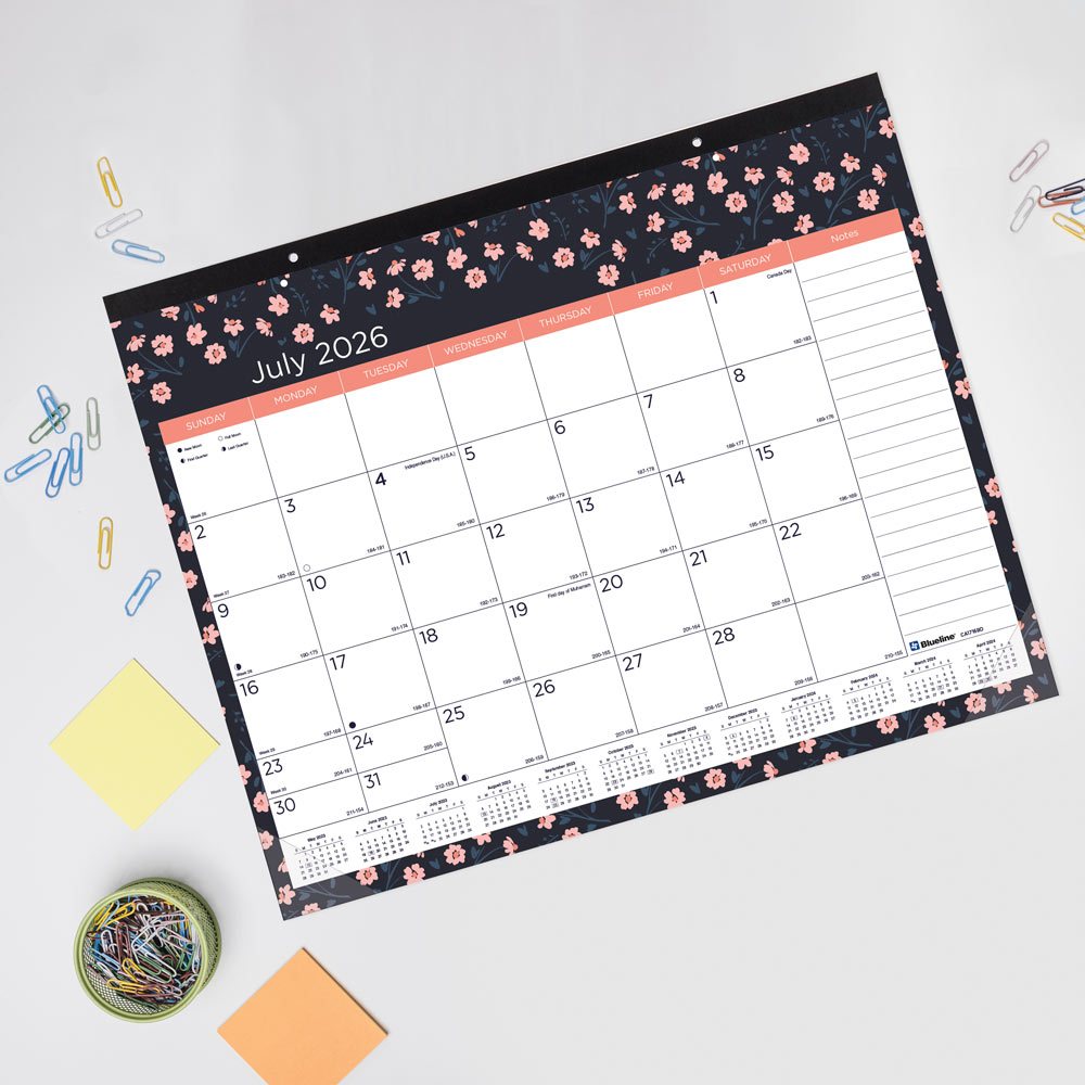 18-Month Academic Monthly Desk Pad Calendar, Blossom, 2026 - 2027, English (CA1716BD-27)