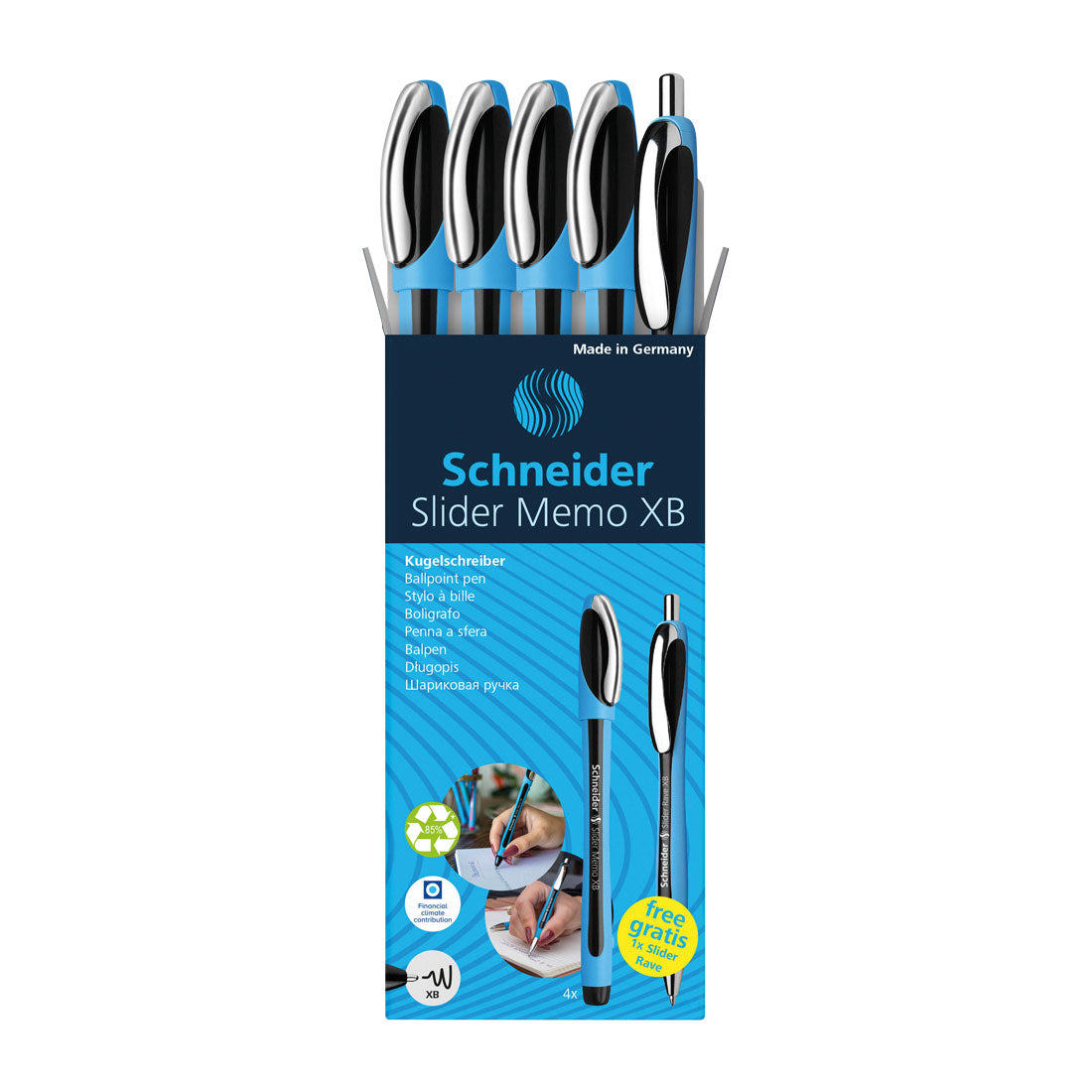Schneider Memo Ballpoint Pens XB,Black Ink, Promo Set of 4 Units + 1 FREE Rave 150245