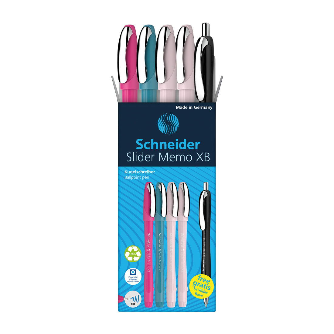 Schneider Memo Ballpoint Pens XB,Special Limited Edition, Blue Ink, Promo Set of 4 Units + 1 FREE Rave 150255