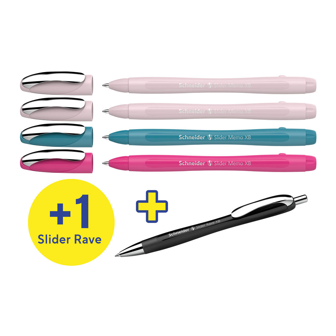 Schneider Memo Ballpoint Pens XB,Special Limited Edition, Blue Ink, Promo Set of 4 Units + 1 FREE Rave 150255
