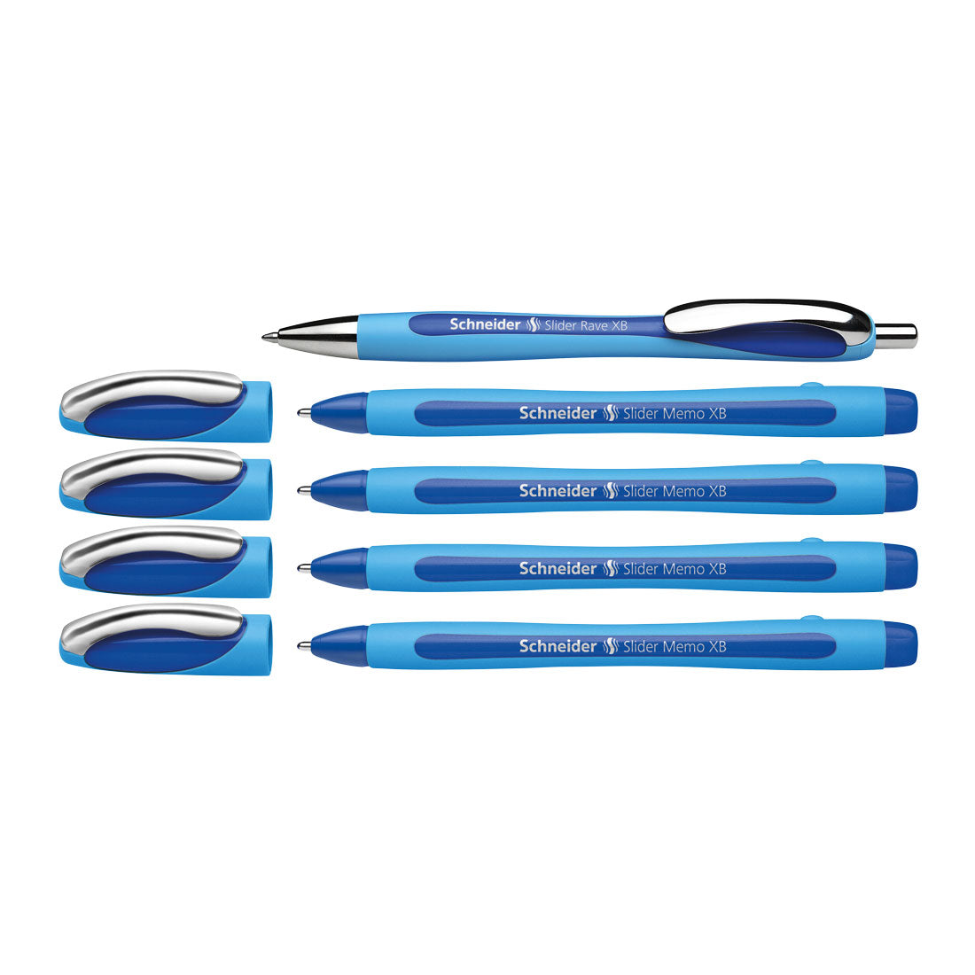 Schneider Memo Ballpoint Pens XB,Blue Ink, Promo Set of 4 Units + 1 FREE Rave 150275