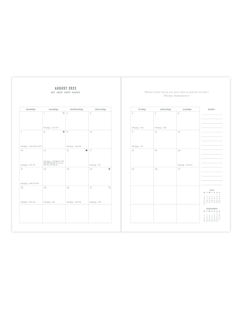 Joy A5 Week to View Planner 2023-2024 - Multilanguage - Teal - Letts of London#color_joy-teal