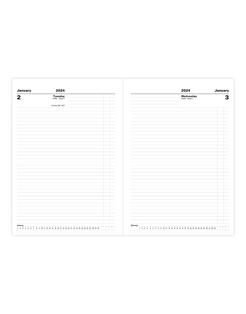 Standard A4 Day to a Page Diary 2024 - English@colour_black