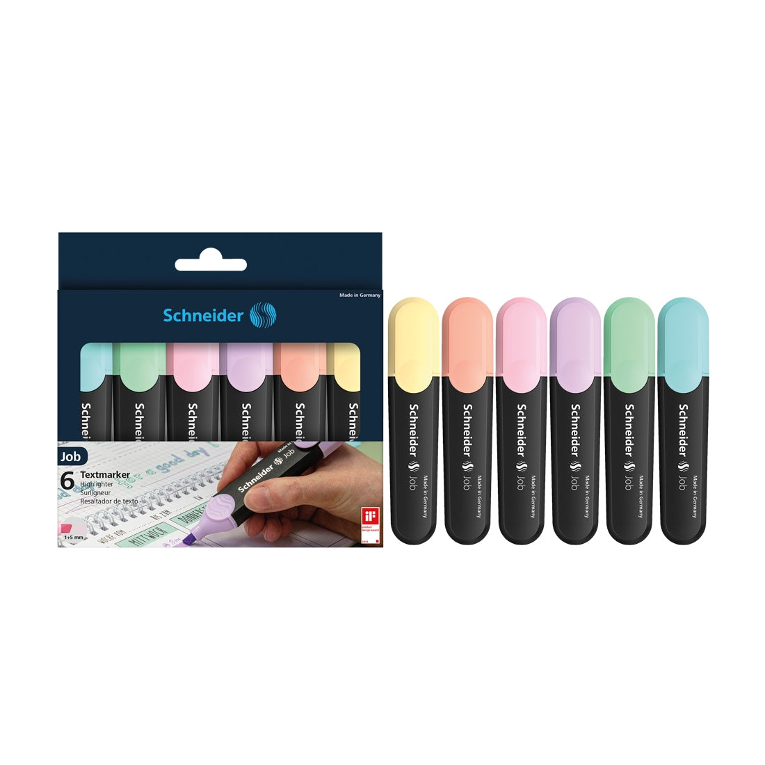 Job Pastel Highlighters, Wallet 6 pieces - Assorted